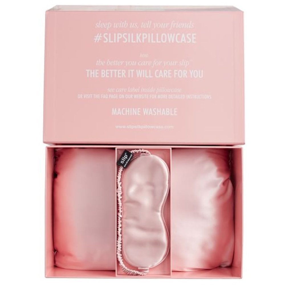 Slip Pure Pink Silk Pillow and Eye Mask Beauty Travel Set